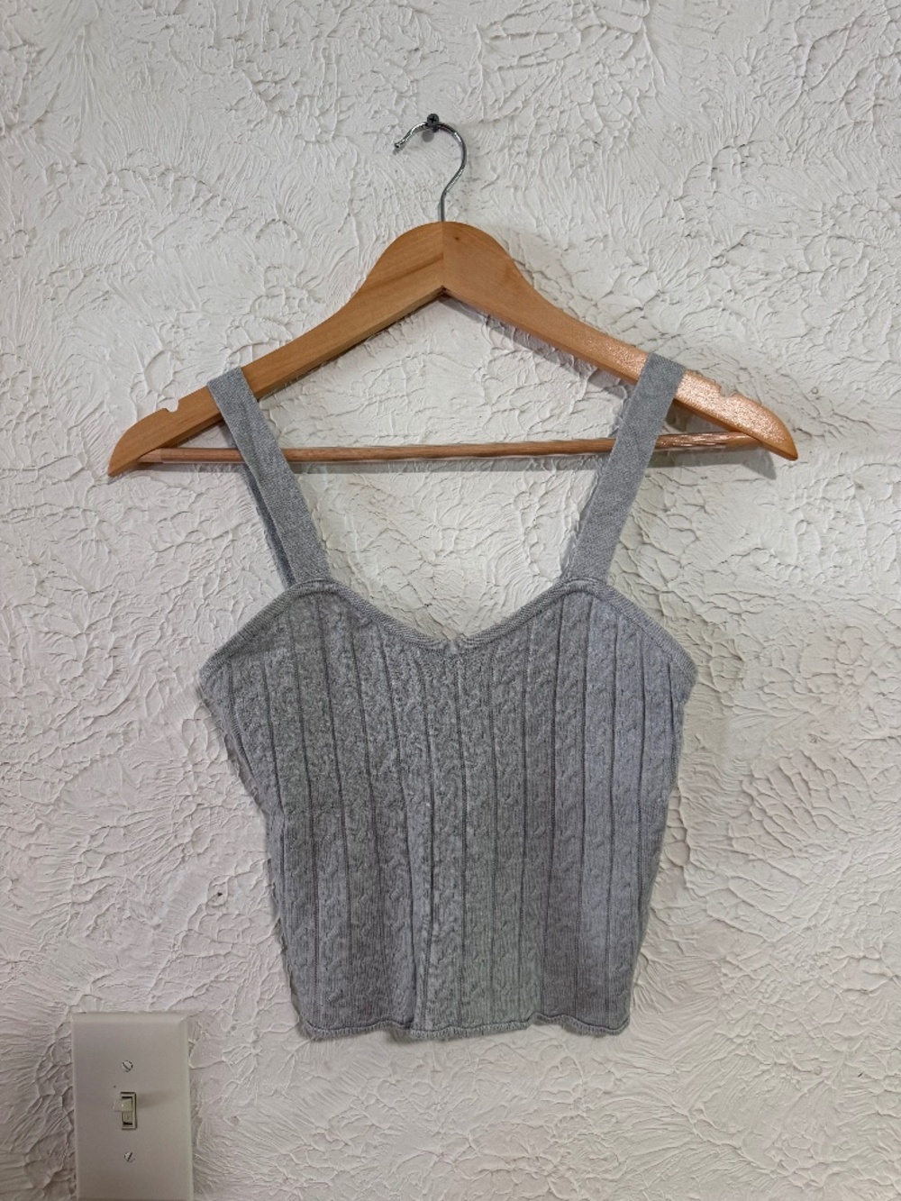 Pink Rose Gray Cable Knit Sweater Crop Tank Top Women's Large